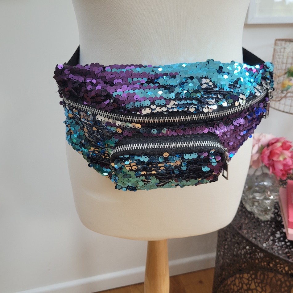 Blue and Purple Sequin Bum Bag