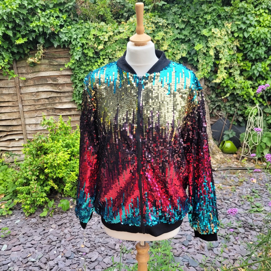 Rainbow Sequin Bomber
