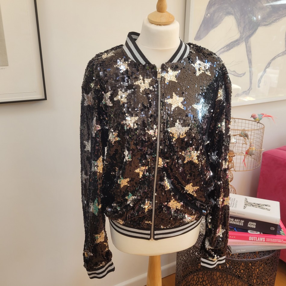 Silver Star Sequin Bomber