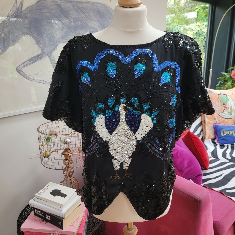 Vintage Peacock Sequin Top