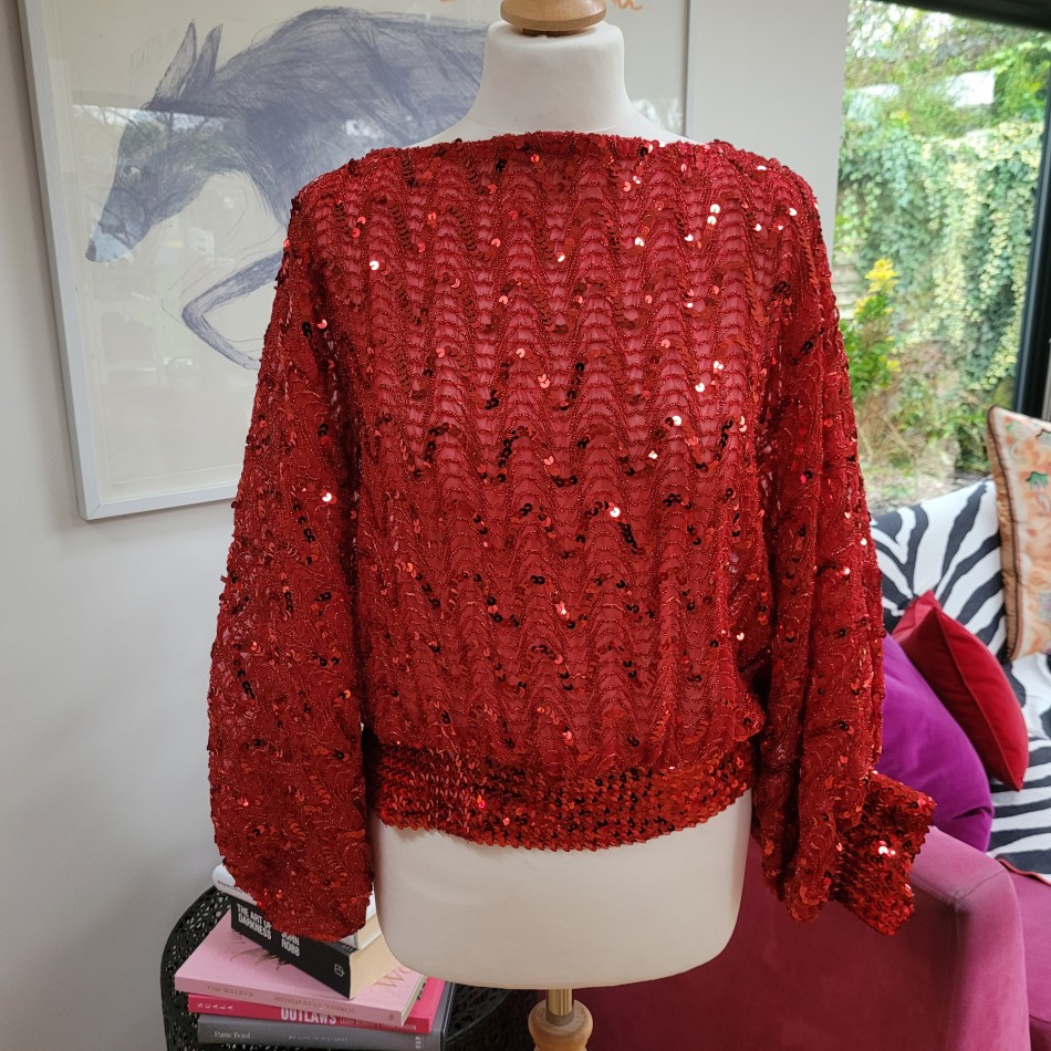 Orange Sequin Batwing Top