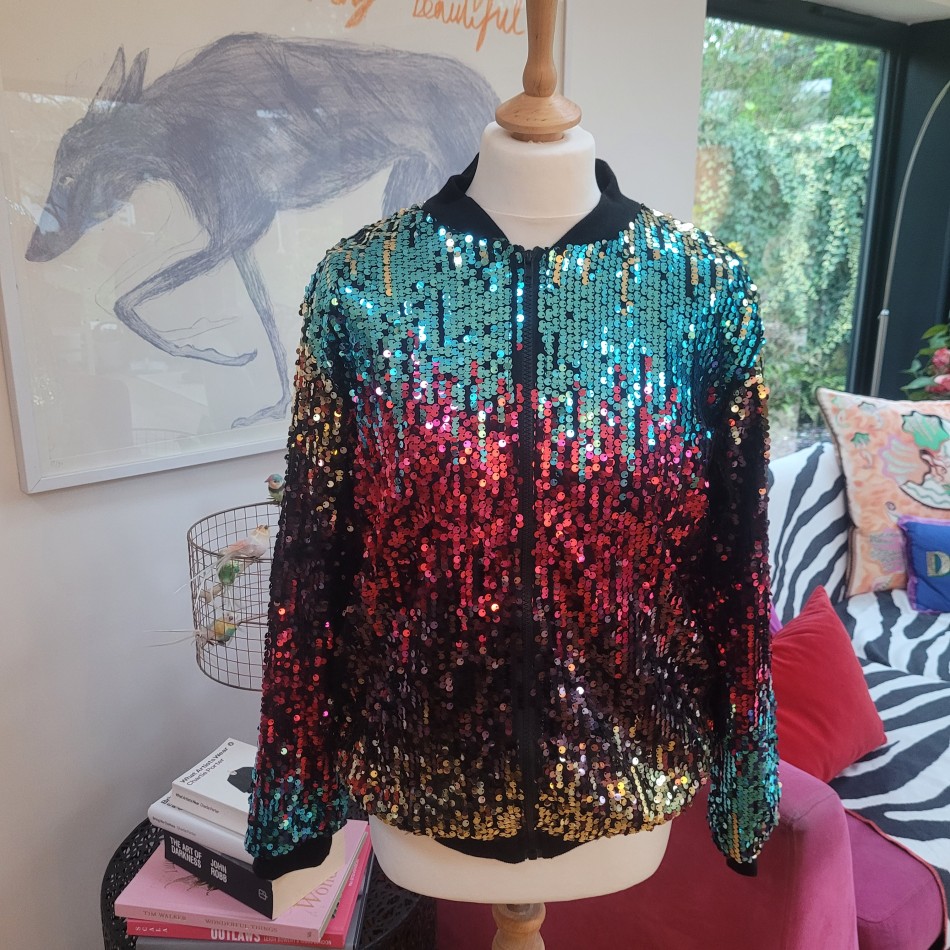 Rainbow Sequin Bomber