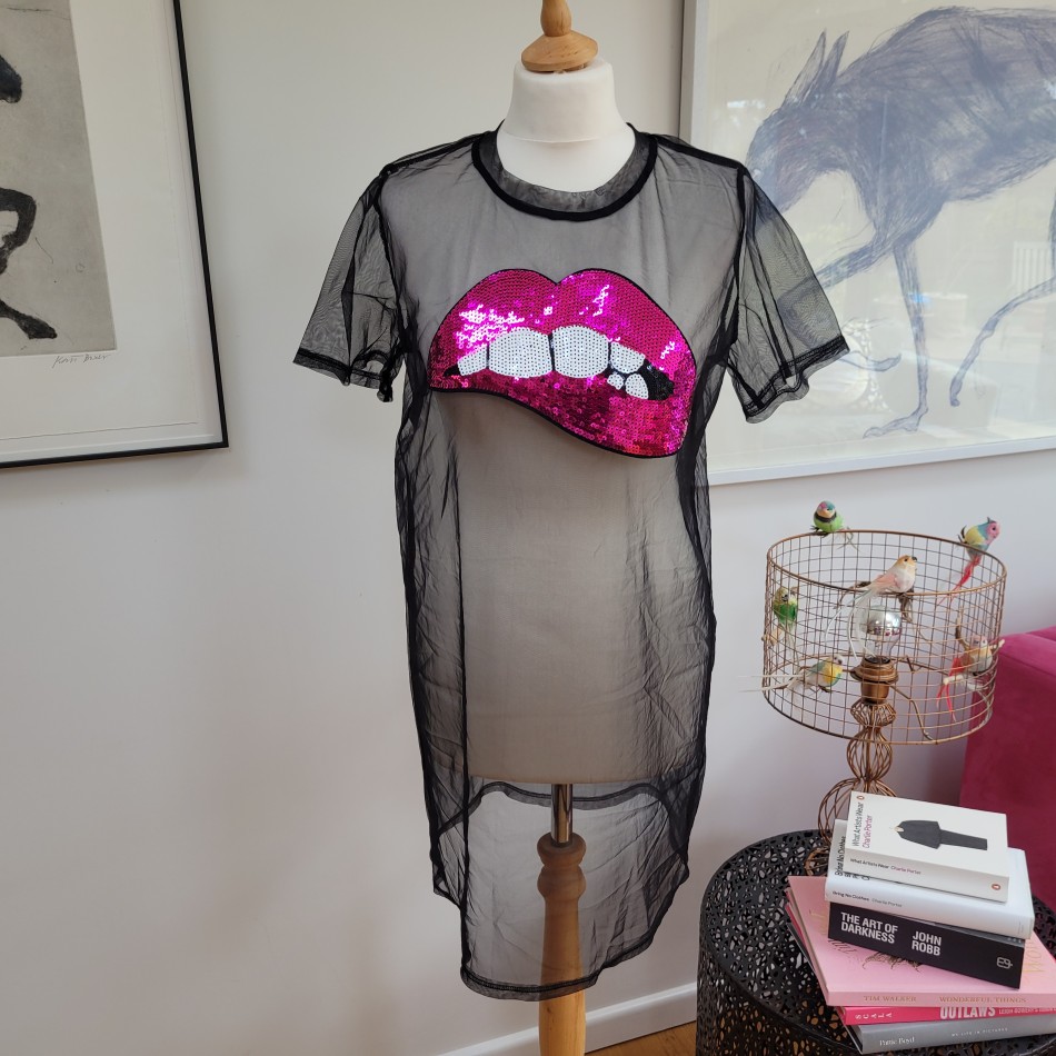 Sheer Black Lips Top