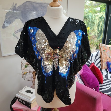 Vintage Butterfly Sequin Top