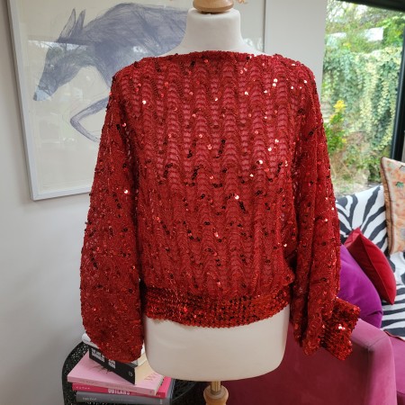 Orange Sequin Batwing Top