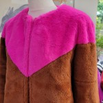 Pink and Brown Faux Fur Jacket