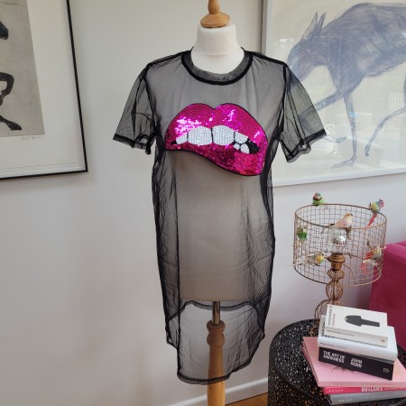 Sheer Black Lips Top