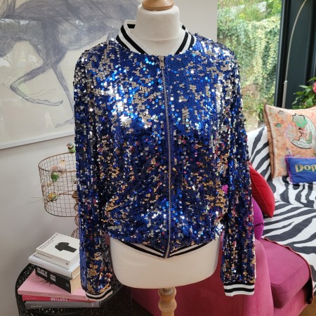 Blue and Silver Sequin Bomber