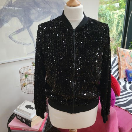 Black Sequin Bomber