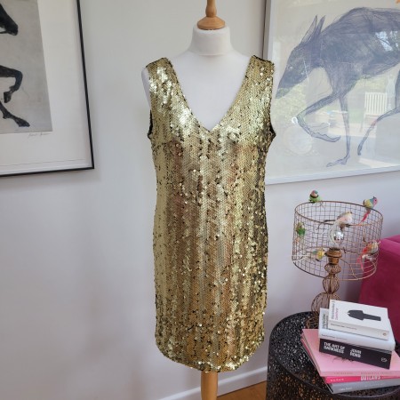 Gold Sequin V Neck Dress
