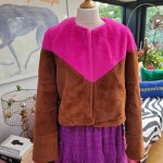 Pink and Brown Faux Fur Jacket